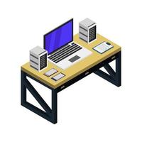 Isometric office desk on white background vector