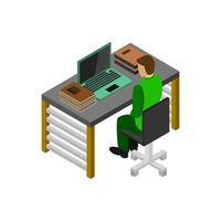 Boy studying online isometric on a white background vector