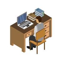 Boy studying online isometric on a white background vector