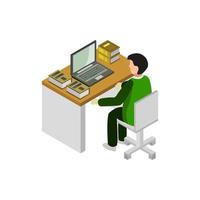 Boy studying online isometric on a white background vector