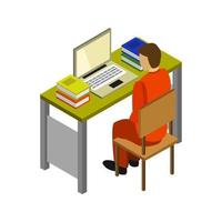 Boy studying online isometric on a white background vector