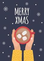 Merry Xmas background with Hot chocolate. Vector Illustration