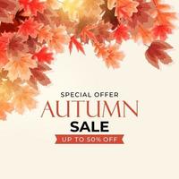 Banner de venta de hojas de otoño brillante. tarjeta de descuento comercial. vector
