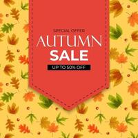 Autumn sale background with falling leaves vector