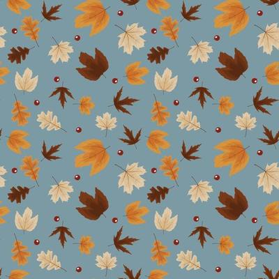 Autumn Natural Leaves Seamless Pattern Background.