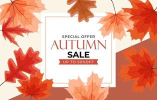 Shiny Autumn Leaves Sale Banner. Business Discount Card. vector