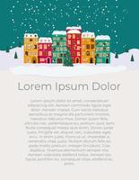 Merry Christmas and Happy New Year Card with Little Town vector