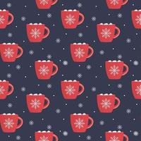 Hot chocolate seamless pattern winter snowflake Background. vector