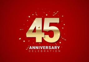 45 anniversary background with golden numbers, confetti, stars vector