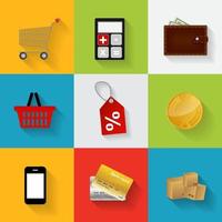 Shopping Flat Icons Set Vector Illustration