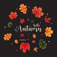 Hello Autumn natural background template with falling leaves. vector