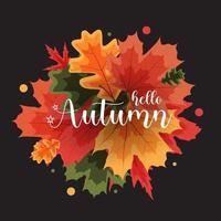 Hello Autumn natural background template with falling leaves. vector