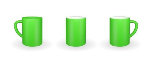 Set of Realistic green mug on a white background. 3D rendering. vector