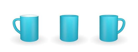 Set of Realistic blue mug on a white background. 3D rendering. vector