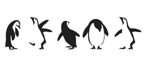icono de pingüino en diferentes poses conjunto vector