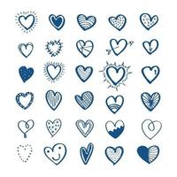 Handmade vector hearts in different styles