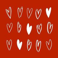 Hand drawn cute red hearts vector