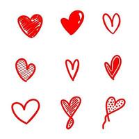 Hand drawn cute red hearts vector