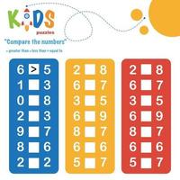 Comparing numbers printable math worksheet vector