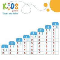 Count and write, printable math worksheet vector