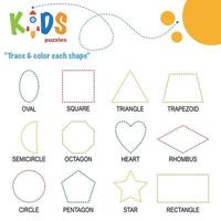 Trace and color the shape. Printable worksheet vector