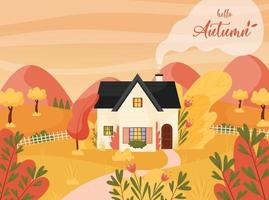 Hello Autumn landscape, vector illustration