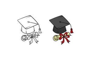 Graduation cap hand drawn illustration sketch and color vector