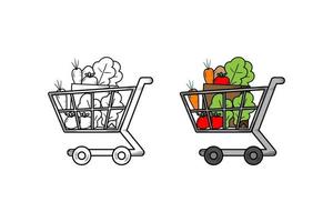 Shopping cart vegetables hand drawn illustration sketch and color vector