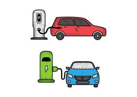 icono de ilustración de dibujado a mano de carga de coche eléctrico vector