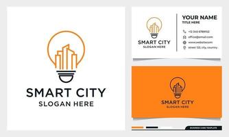 Light Bulb with line art Building Logo Design vector