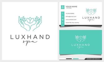 Female hands gesture line and rose flower logo template vector