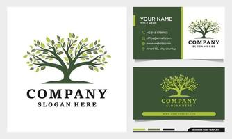 Nature tree logo design with business card template vector