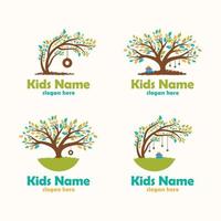 colección de diseño plano de inspiración de logotipo de cuidado de niños de árbol colorido vector
