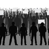 Silhouettes of protesting people  the police up seamless border. vector