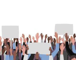 Hands up pattern with banners. Public protest illustration vector