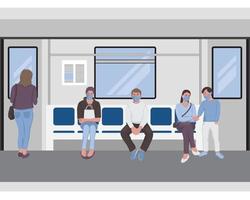 People inside a subway train. Passengers of metro seamless border vector