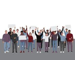 Protesting people with fists raised. Public protest illustration vector
