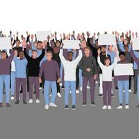 Protesting people with hands up seamless border. vector