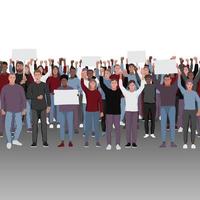 Protesting people with fists raised seamless border. vector