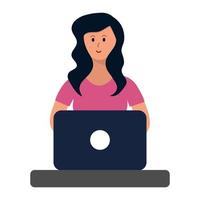 The girl working at a laptop. vector