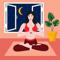 Yoga girl in the lotus position on the rug vector