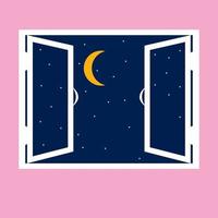 Night out the window icon in cartoon style vector