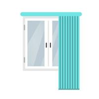 Ventana plana con diseño de icono de símbolo de vector de cortinas azules.