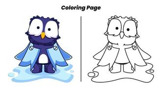 lindo pingüino con páginas para colorear vector