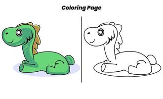 cute green dinosaur resting with coloring pages vector