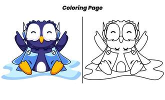 cute penguin resting with coloring pages vector