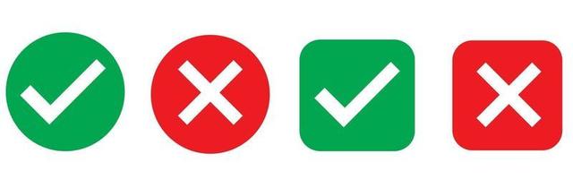 Check mark and x set icon. Simple web buttons. Checkmarks and x vector