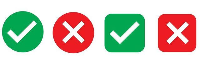 marca de verificación y el icono de conjunto x. botones web simples. marcas de verificación y x vector