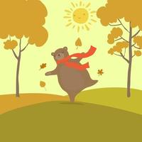 Cute bear cartoon for hello autumn concept design. The last sunny day vector