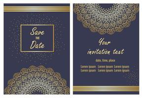 Wedding Invitation card templates set with gold patterned vector